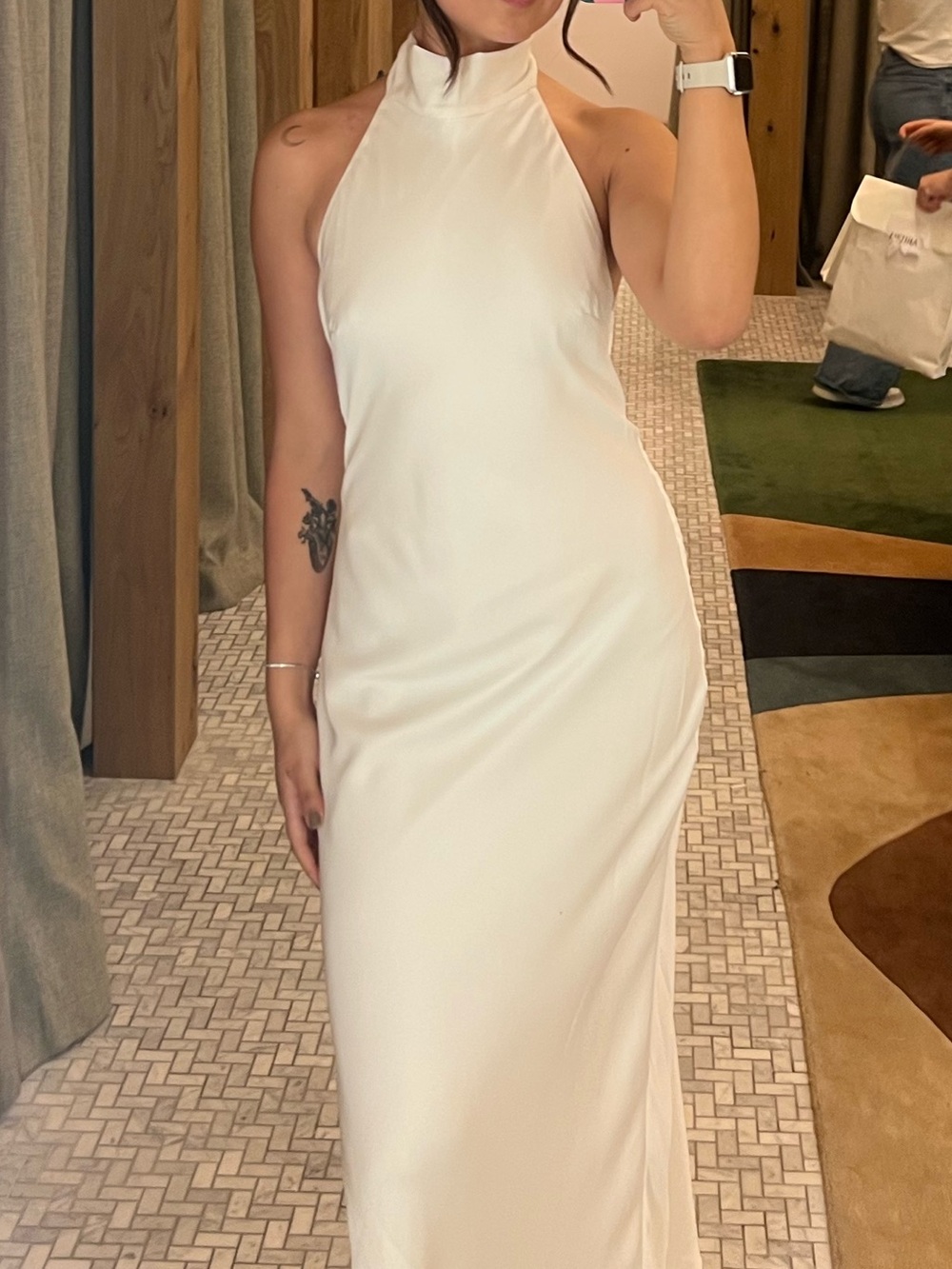 Double Satin halterneck maxi dress- Artizia